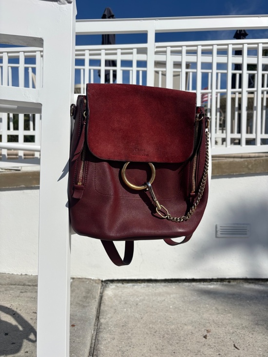 Chloe Suede Calfskin Medium Faye Backpack in Burgundy Pre-Owned main image 10